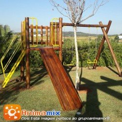Balanço Torre escorregador madeira e escada | Animamix